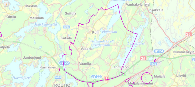 Lehmijärven ja Pullin osayleiskaavan kartta