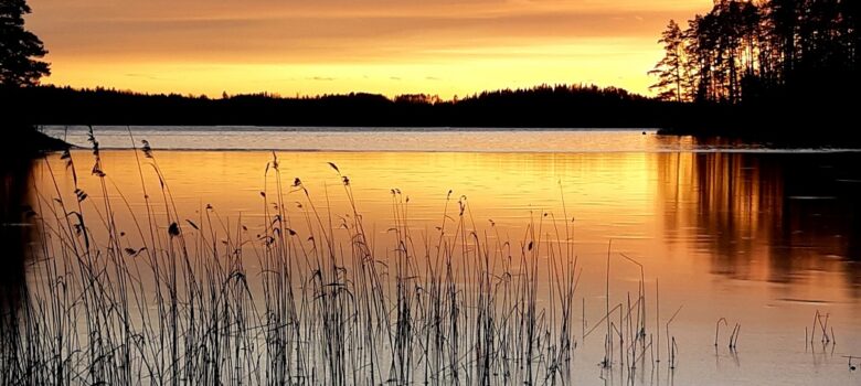 Auringolasku järvellä